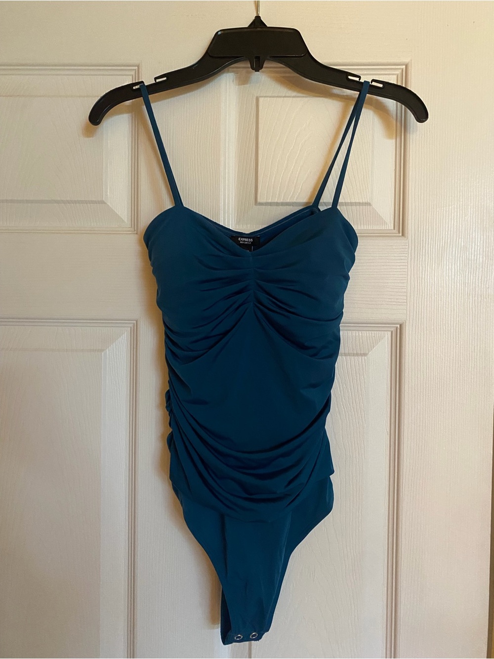 Express Teal Body Contour Snap Bottom Ruched Bodysuit Size XS